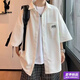 Playboy (PLAYBOY) men's 2026 suit handsome wear summer cool and handsome summer thin new trendy men's clothing boys students teenagers C91 white + light gray overalls + short-sleeved white L 100-115Jin Jin equals 0.5 kg