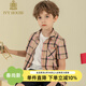IVY HOUSE Ivy Children's Boys' Plaid Shirt Summer New Classic British College Style Casual Loose and Comfortable Shirt Khaki 130cm (130/60)