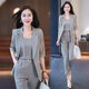 Hengyuanxiang fashionable temperament small suit suit for women 2026 spring and summer new style professional sense suit and pants three-piece set gray coat + vest + pants three-piece set M recommended 75-95Jin Jin equals 0.5 kg