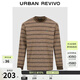 UR2026 Spring New Men's Casual Retro Contrast Color Striped Round Neck Long Sleeve T-Shirt UML460016 Light Red Brown Stripe S