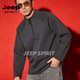 JEEP SPIRIT Primavera 2026 Verano Nuevo Cuello Alto Media Cremallera Sudadera Deportiva Suelta Jersey para Hombre Camisa de Manga Larga Negro S