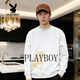 Playboy (PLAYBOY) American Heavyweight Round Neck Sweatshirt Men's 2026 Spring and Autumn Loose Retro Distressed Printed Casual Bottoming Shirt Pullover Burgundy M 90-100Jin Jin is equal to 0.5 kg