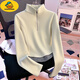 G.duck velvet top for girls 2024 new style half turtleneck zipper fake two-piece versatile warm long-sleeved T-shirt apricot letter 160 recommended height 146-157cm