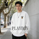 Playboy-Pullover Herren 2026 Frühjahr Neues trendiges lockeres Rundhals-Oberteil Männlicher Student All-Match-Casual-Bottom-Shirt Schwarz S 95-120Jin Jin entspricht 0,5 kg
