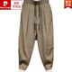 Pierre Cardin 2025 Frühlings- und Sommer-Baumwoll- und Leinen atmungsaktive höhle Casual Hosen für Herren trendy lockere Falten-Harem-Radieschenhosen Brown XL Gewicht 140-160jin [Jin ist 0,5 kg]