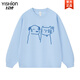 YISHion creative hand-painted graffiti cartoon cat and dog round neck sweatshirt for men and women 2026 new spring and autumn hip-hop couple tops flagship official-silent cats and dogs-round neck sweatshirt-white S