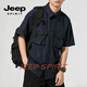 JEEP SPIRIT工装衬衫男2026夏季宽松日系美式复古短袖衬衣潮流休闲半袖上 卡其 M (90-120斤)