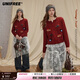 UNIFREE Qiji Red Christmas and New Year Sweater Women's Puppy Stretch Retro Round Neck Sweater Red One Size
