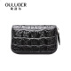 OULUOER crocodile leather key bag men's large capacity genuine leather truck bag car keychain multi-function zipper key bag black belly
