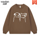 YISHion creative hand-painted graffiti cartoon cat and dog round neck sweatshirt for men and women 2026 new spring and autumn hip-hop couple tops flagship official-silent cats and dogs-round neck sweatshirt-white S