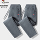 Woodpecker Pants Men's Spring and Autumn Casual Sports Men's Pants Men's Loose Straight Trousers Spring and Autumn Style Running Pants with Small Legs Two Legs Black + Dark Gray (Spring and Autumn Style) XL (Recommended 110-125 Jin Jin equals 0.5 kg)