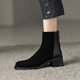 Reverse Velvet Cowide Matte Cow Heel Short Stiefel für Frauen 2022 Herbst und Winter plus Baumwolle warmes Quadratzehen High Heel -Stiefel für Frauen Knöchel Nacktstiefel Gfoe Pommuter Retro Short Stiefel Frühlings- und Herbst -Single -Stiefel für Frauen Single Black 41