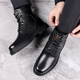 
KACHILANG Martin Boots Men's Genuine Leather Wool Warm Cotton Boots High Top Cowhide Working Equipment Battle Army Hook Snow Boots Winter 3518 Black 40