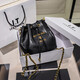 CHARINE/KATH Women's Bag Genuine Leather Bucket Bag Women's Retro Fashionable Plaid Chain Bag Fashionable Versatile One-Shoulder Crossbody Bag Black Counter Gift Box Pack