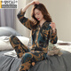 Modal pajamas women's pure cotton long-sleeved spring, autumn and winter cardigan large size loose middle-aged mother's home clothing set XEQ9906 L - weight 100-120Jin [Jin equals 0.5 kg]