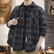Brushed long-sleeved shirt plaid American heavyweight casual style large size youth tops autumn and winter velvet work jacket men gray Z956 3XL recommended 176-195Jin Jin equals 0.5 kg