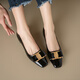 Asacho Spring and Summer Square Head Patch Patent Leather Women's Shoes Retro Bow Metal Button Women's Thick Heels Low Heel Square Head Single Shoes Women Black 9195 34
