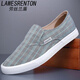Lawesrenton Herrenschuhe Sommer atmungsaktiven Ein-Fuß-Plaidschuhen Herren Top Trendy Old Peking Canvas Schuhe Lazy Casual Schuhe Khaki Grey Canvas 39