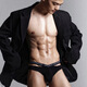 
ORLVS men's thong V-shaped double belt threaded cotton sexy single thong T-trouser low waist U convex bikini small triangle men's black 1 strip M [recommended 45-55kg]