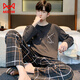 Cat men's pajamas 2024 long sleeves trousers pure cotton spring and autumn can be worn loose and cute teenager home clothing suit gentle and elegant 9901 L[120-140]
