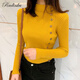 Radinka 2024秋冬新款加厚毛衣女套头半高领打底衫韩版纽扣修身针织衫 杏色 L【建议105-115 斤】