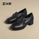 Zhr Capa de la cabeza de la cabeza de vaca Mocasfas de mujer Retro Caíla Retro Mujer zapatos de cuero de cuero Mujeres Toe Single Shoes Kl03 Negro 36