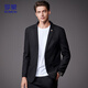 ROMON suit men's fashion two-button single suit men's jacket business casual suit men YT2088 black XL
