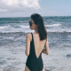 Women's swimsuit one-piece Korean black simple backless sexy belly-covering triangle hot spring beach vacation swimsuit new bikini black M