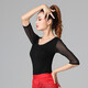 
GUBPMTSHIM Latin dance top women's mid-sleeved round neck Chacha ballroom dance practice suit autumn new style Jitba dance suit short sleeve black B829 mid-sleeved top XL