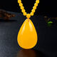 Inlaid with Lou Fat Dong Lai's same style beeswax pendant necklace, raw stone amber, men's and women's chicken oil yellow old sweater chain pendant, chicken oil yellow water drop pendant