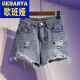 
Gebanya 2025 summer new bristled ripped denim shorts for women with high waist big slim wide-leg a-line hot pants trendy light blue 9767 L 110-120Jin [Jin equals 0.5 kg]