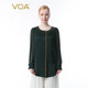 VOA100% mulberry silk double-sided satin 40mm heavy green round neck long sleeve one-button silk T-shirt BE687 Green Shade Ranran (G06) M