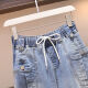 
Commander Bear High Waist Stretch Denim Cropped Pants Shorts for Women in Summer Loose Korean Style Slim Casual Harlem Breeches Light Blue Denim Shorts 9893# S