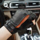 NOOLDERS Men's Warm Genuine Leather Gloves Half Finger Driving Gloves Half Fingerless Cycling Motorcycle Sheepskin Gloves Thin Designer Style Black (Thin Velvet Lining) L Size