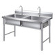 Non-standard stainless steel sink commercial sink with bracket sink vegetable basin wash basin single and double slots with shelf with faucet three pools long 145 wide 50 high 80 1.0 thick
