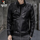 Woodpecker leather jacket men's jacket spring and autumn jacket men imitation leather PU leather motorcycle men business casual trend leather jacket men 609A black L [110-130Jin [Jin equals 0.5 kg]]