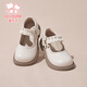 Fuluo Mi Girls' Leather Shoes Spring and Autumn New Square-Odor Breathable Soft Sole Single Shoes Children's Campus Performance Shoes Beige 35