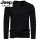 Jeep Spirit Spring und Sommer Herren reines Baumwoll Henry Kragen Langarm T-Shirt Jugend Europäer und Amerikaner Einfache Stretch Slim Slim Visual Basis Hemd Dunkelgrau L [130-140jin [Jin gleich 0,5 kg]]