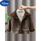 Disney (Disney) 2-15 year old boys leather jacket 2024 new winter plus velvet children's clothing boy thickened baby fur integrated khaki 90cm