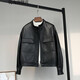 YOUWen 2025 Spring and Autumn New Haining Sheepskin Genuine Leather Jacket Women's Regular Stand Collar Motorcycle Leather Jacket Women's Black XL
