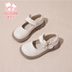 Fuluo Mi Girls' Leather Shoes Spring and Autumn New Square-Odor Breathable Soft Sole Single Shoes Children's Campus Performance Shoes Beige 35