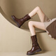 Nine-inch Sunshine Maillard Mid-Tube Martin Boots Women's Short Boots 2025 Spring and Autumn New Women's Shoes Western Retro Round Toe Thick Heel Fashion Boots Mid-Tube Boots Women's Brown 38