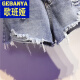 
Gebanya 2025 summer new bristled ripped denim shorts for women with high waist big slim wide-leg a-line hot pants trendy light blue 9767 L 110-120Jin [Jin equals 0.5 kg]