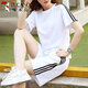Woodpecker 200Jin[Jin equals 0.5 kg] Fat mm fashion sports suit for women 2025 summer new loose large-size shorts shorts two-piece set 695 black [top + pants] 4XL code suggestions {180-200Jin[Jin equals 0.5 kg]}