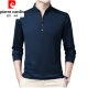 Pierre Cardin Pure Cotton Long-Ärmeln T-Shirt Herren lässiger dünner T-Shirt Top Sommer Frühling Herbst Winter im mittleren Alter im mittleren Alter und Velvet 6625 Schwarz verdickter XL 175 Vorschlag 140-160jin [Jin gleich 0,5 kg]