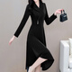 Mapping Hong Kong high-end fashion high-end dress women's spring and autumn new style 2025 temperament suit collar solid color mid-length skirt black supports returns and exchanges 3XL