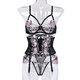 Frauen 2022 Neue europäische und amerikanische sexy Mesh Stickerei, Hose hohles Strumpfband Drei-teiliges Set, Black S