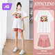 Jingqi Maternity Suit Summer Top de algodón de algodón de algodón corto pantalones cortos de camiseta suelta que cubre el vientre lindo traje impreso de gran tamaño Versión coreana Camiseta [Little Bear] Color de albaricoque JWC63770 XL
