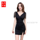 吉兴久夜场工作服女夜总会连衣裙女深V礼服足疗足浴技师工作服性感包臀 3897黑色 L 建议105-115斤