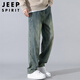 JEEP SPIRIT吉普牛仔裤男宽松春夏季韩版裤子男士阔腿休闲男裤 青古蓝 32